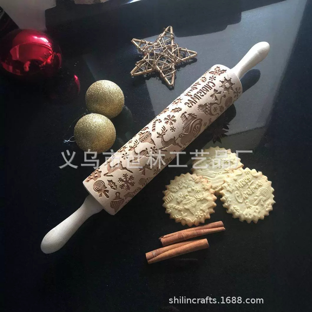 Santa Claus patrón de Navidad Rolling pin grabado láser Rolling PIN de madera en relieve Rolling pin regalo de Navidad image 6