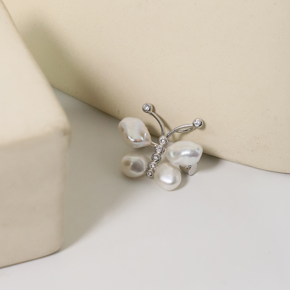 925 plata mariposa broche colgante dos usados temperamento femenino broche de perla barroco flor simple accesorios joyas image 3
