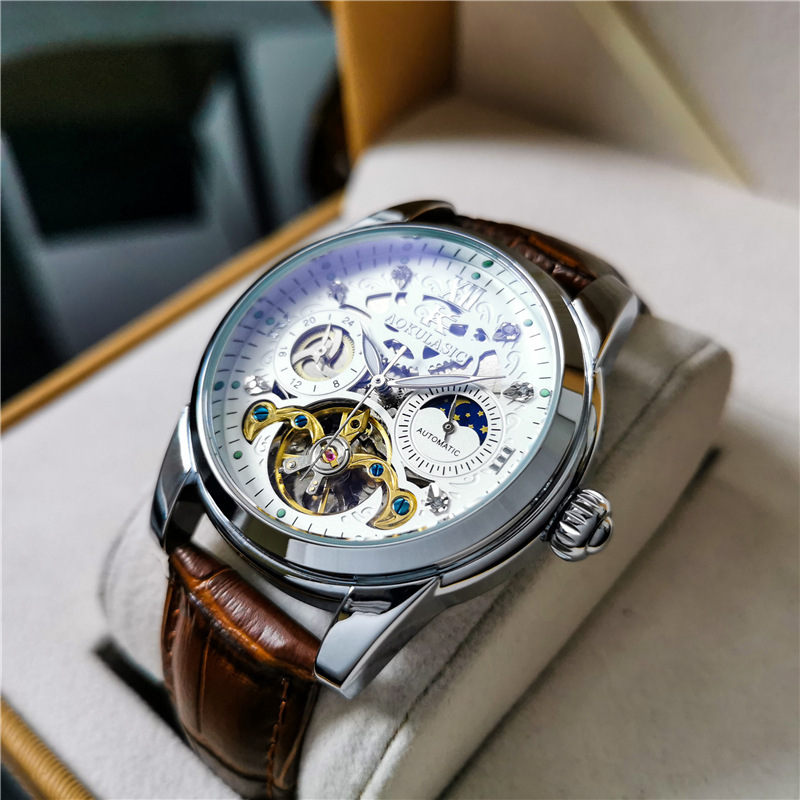 Ogulas reloj hombres de negocios reloj mecánico automático impermeable tourbillon hueco multi-funcional reloj de los hombres 1701