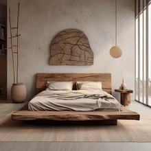 侘寂风老榆木实木床酒店民宿中国风实木双人床家具简约复古大床