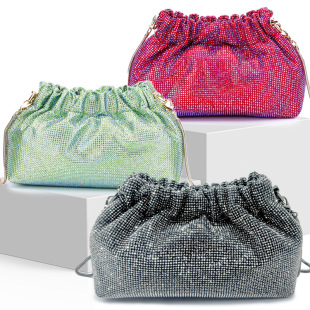 Diamond Evening Bag Full Diamond Vessel Drawstring Pocket Banquet Multicolor Rhinestone Shiny Women's Coin Purse Chain Crossbody Bag