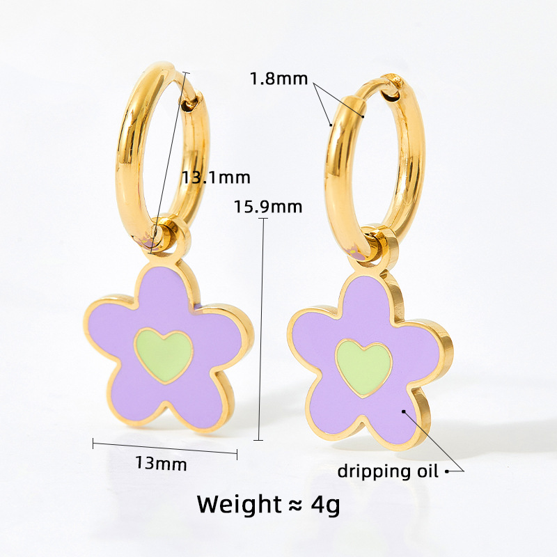 Flower Pattern Women'S Gender 1 Pair Cute Flower Enamel Plating Stainless Steel Drop Earrings