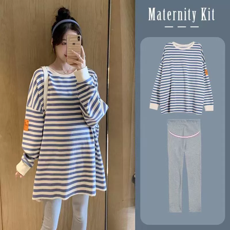 Одежда для беременных весна и осень новая мода мода мама в полоску