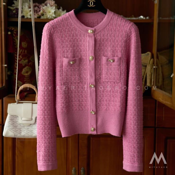 Love to Apex French Tune Hidden Shiny Silk Knitted Texture Pearl Gold Button Knitted Cardigan Q02011 Love to Apex French Tune Hidden Shiny Silk Knitted Texture Pearl Gold Button Knitted Cardigan Q02011
