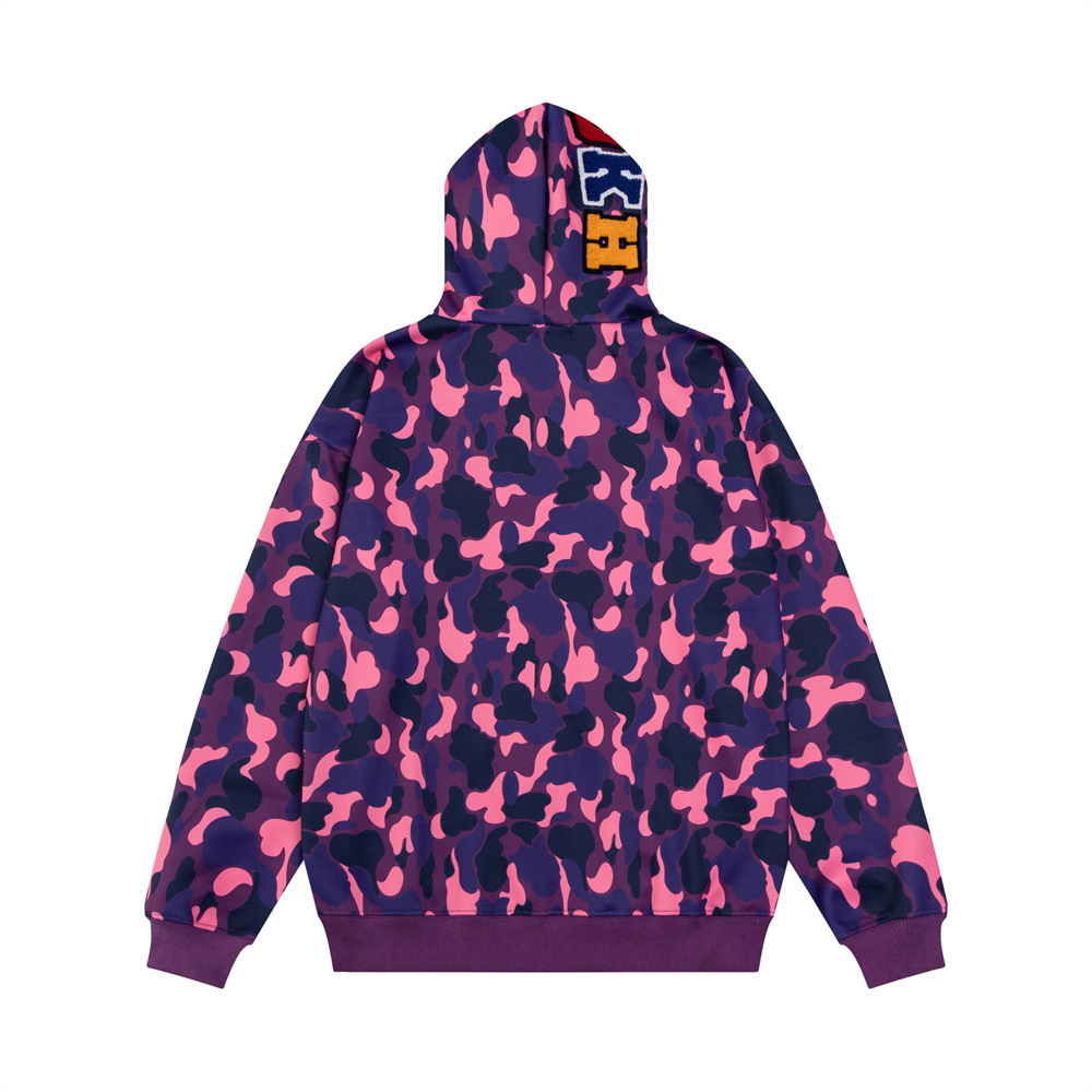 Sweat-shirt à capuche zippé style requin pour homme, style streetwear, camouflage, double capuche, broderie de lettres, veste décontractée_voghion.com