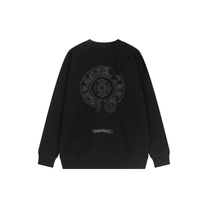 Chrome Hearts24Ss Autumn and Winter New Style Chrome Heavy-Duty Patch Embroider Washed Round Neck Loose Sweatshirt