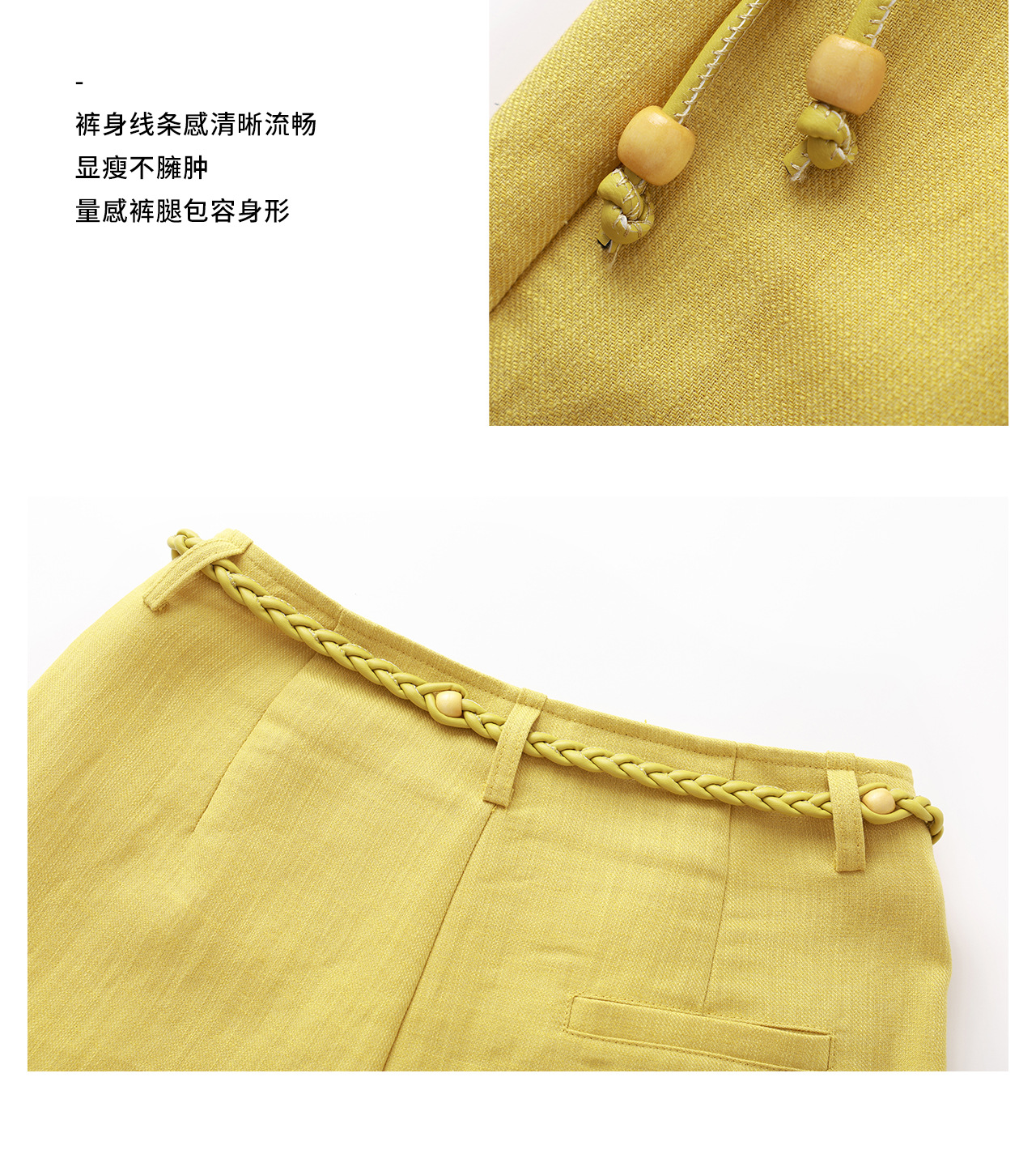 Quần culottes nữ ống rộng chất liệu cotton pha linen mát lạnh — Xanh lông mòng đen chi tiết 9