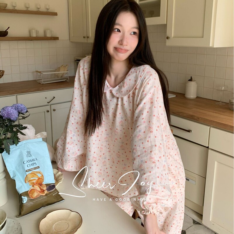Double-layer gauze pure cotton new style women's pajamas with doll collar, long sleeves and long pants, home wear Double-layer gauze pure cotton new style women's pajamas with doll collar, long sleeves and long pants, home wear