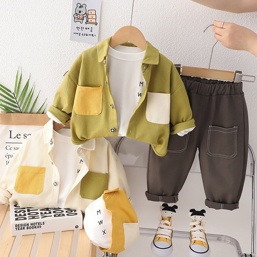 Children's clothing wholesale  children's suits boys autumn lapel shirt workwear long-sleeved cardigan casual jacket