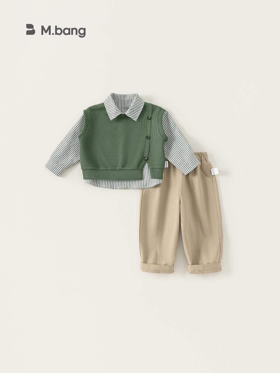 Yoobao ropa infantil para niños 2026 nueva ropa infantil primavera y otoño camisa bebé hombre chaleco de hombro tres piezas conjunto