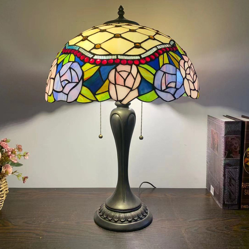 European-style retro 16-inch table lamp Tiffany Mediterranean style lighting factory in stock bedroom glass bedside lamp European-style retro 16-inch table lamp Tiffany Mediterranean style lighting factory in stock bedroom glass bedside lamp