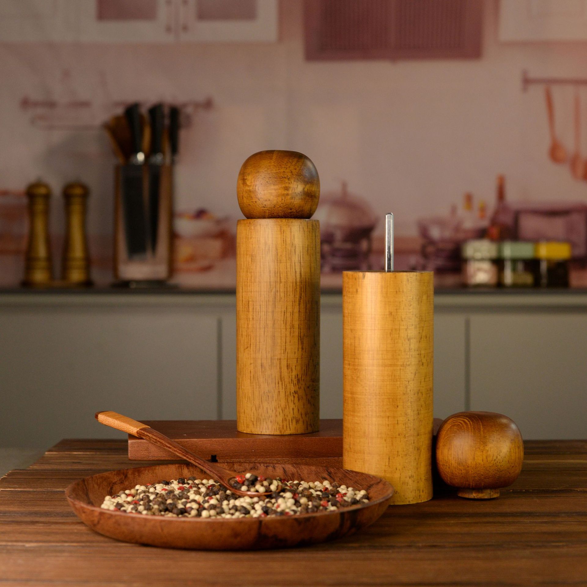 Molino de pimienta de madera para el hogar molino de pimienta manual ajuste inferior molino de pimienta herramientas de cocina