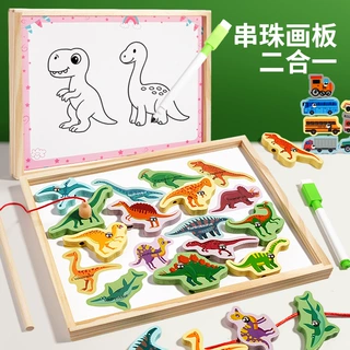 新款多功能益智类玩具木质钓鱼串珠画板配对板婴蒙氏早教益智玩具