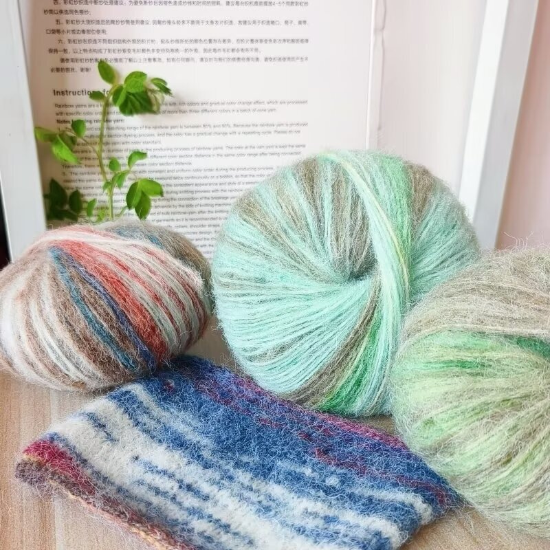 Cross-Border Wholesale Oil Painting Mohair 25g Section Dyed Hand-Knitted Crochet Scarf Hat Outwear Shawl Thread