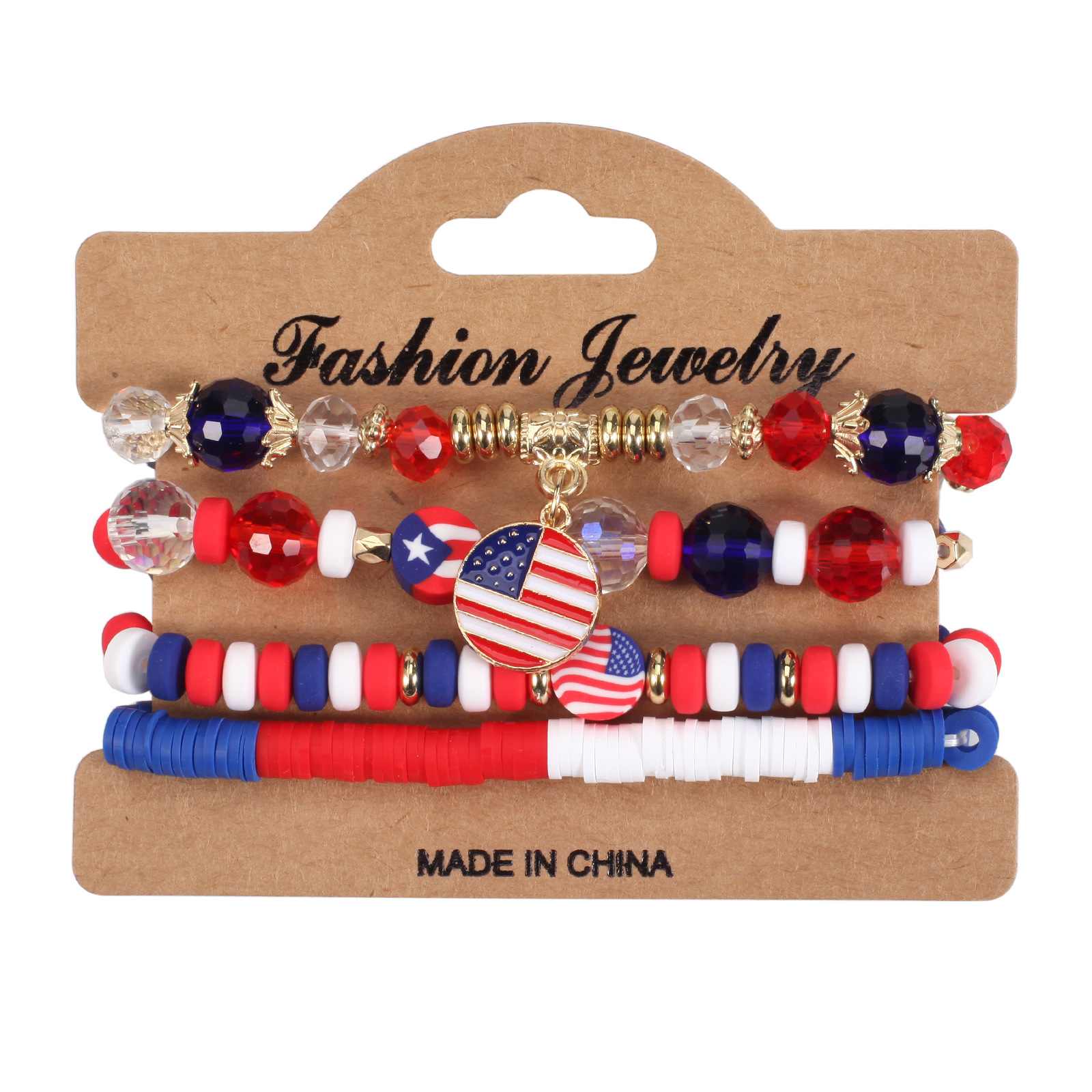 Wholesale Jewelry Simple Style Classic Style American Flag Artificial Crystal Alloy Soft Clay Beaded Bracelets display picture 5