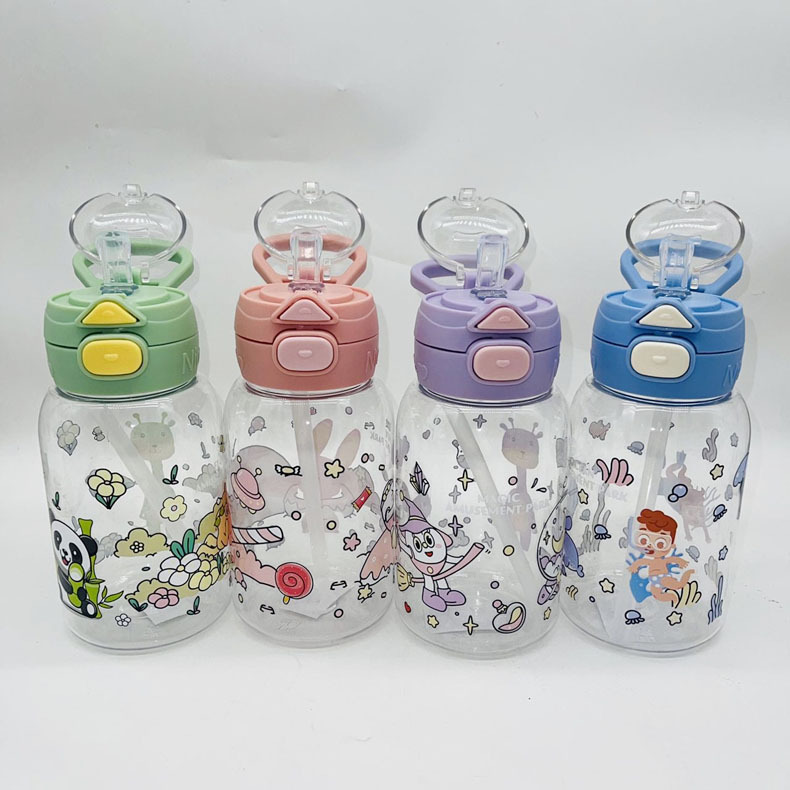 Taza de plástico transparente para niños doble taza de plástico taza de agua directa taza de paja de dibujos animados diversión taza de plástico fabricante de agua