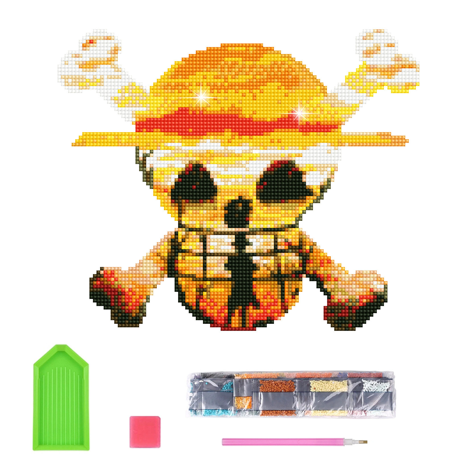 Animación Sombrero de paja One Piece Diamond Painting Pegatinas al azar Pintura de mampostería de bricolaje Pegatinas de pared Dibujos animados hechos a mano Diamante redondo para niños Venta caliente