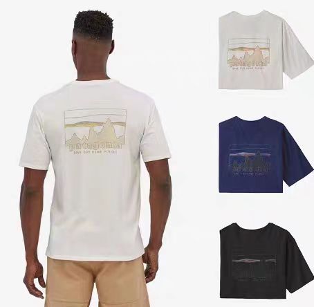 外国貿易夏の山峰プリントカジュアルゆるい丸首半袖tシャツ男女カップル服|undefined