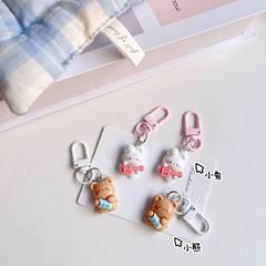 Music Bear and Rabbit Keychain Ins Sweet Cartoon Girly Gift School Student Friend Gift Charm