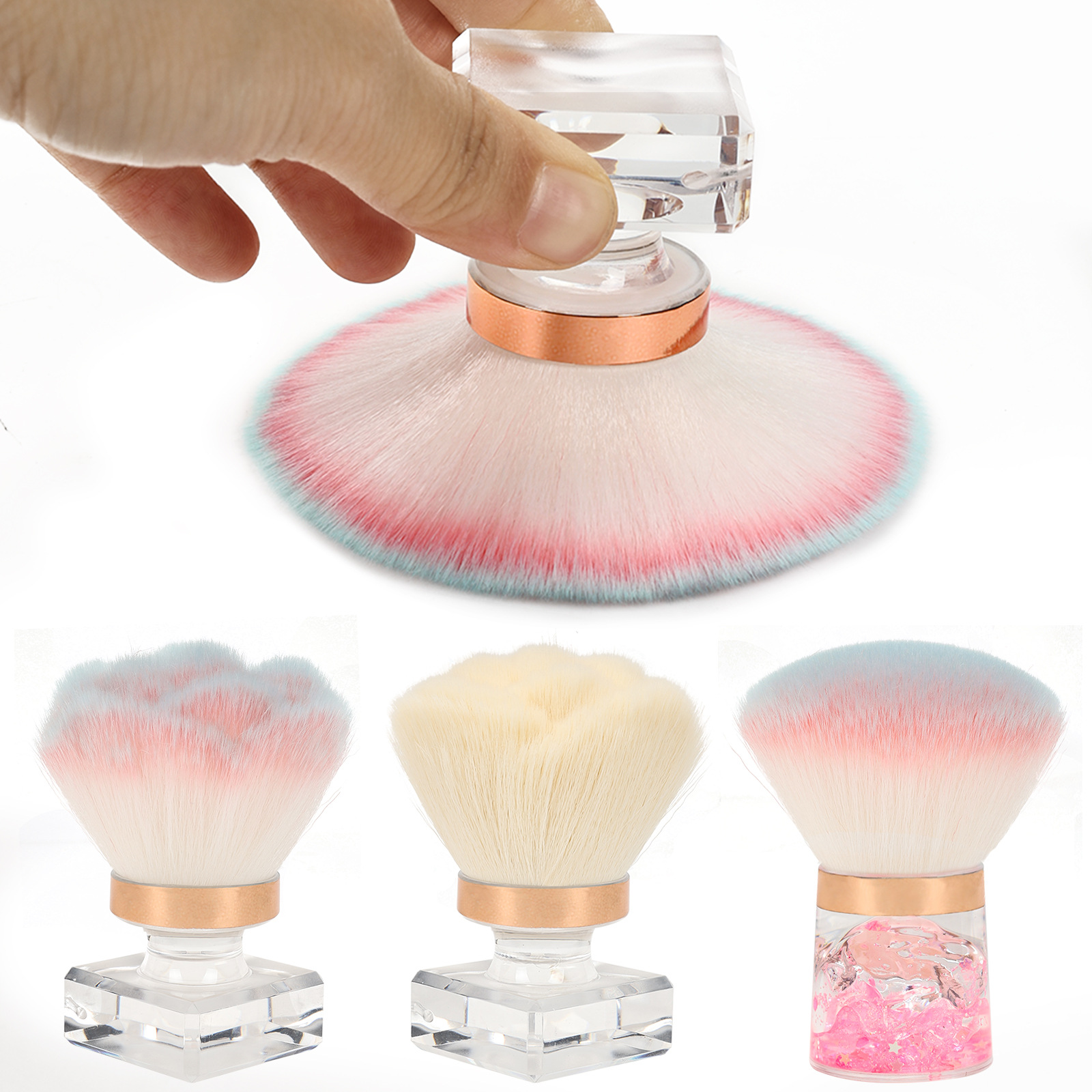 Polvo de uñas cepillo de polvo Nueva rosa polvo de uñas cepillo suelto solo polvo suelto rubor cepillo de limpieza de recorte de polvo