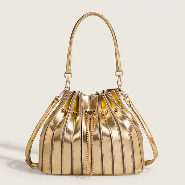 Pleated Elegant Bucket Bag for Women 2026 New Fashion Chain Drawstring Handbag Crossbody Bag Lulu Underarm Bag
