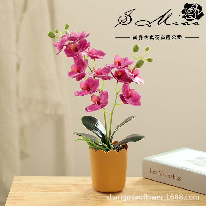 Flor falsa doble tenedor 12 película orquídea mariposa bonsai creativo fábrica de decoración de interiores directamente para flores artificiales en maceta de simulación