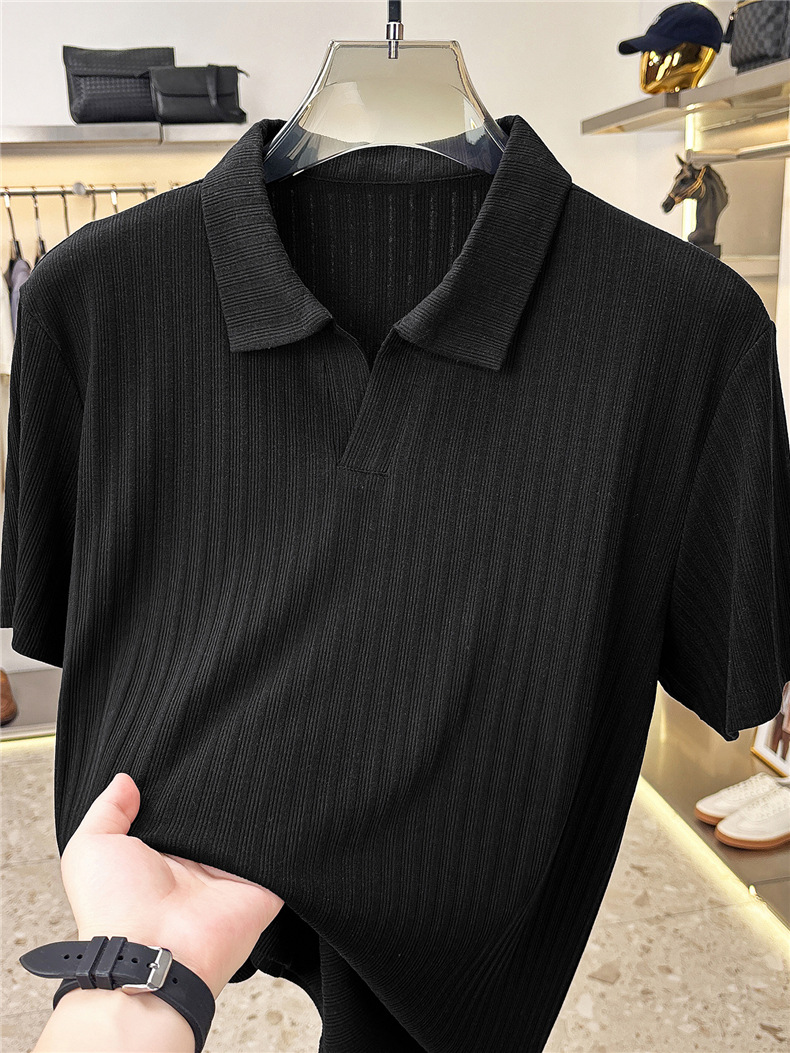 Men's Seagull Collar Short Sleeve Polo Shirt, Lightweight Quick-Dry Stretch Fabric, Unique Asymmetrical Design, Comfort-Fit Casual Top_viptrois.com