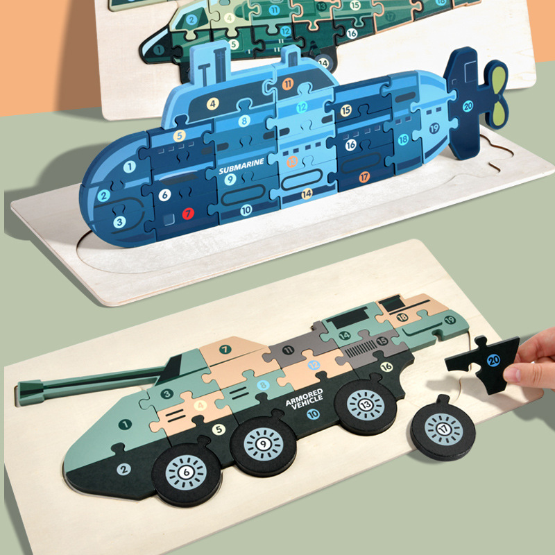 Bloques de construcción 3d rompecabezas tridimensional tanque de madera ensamblado modelo militar niño juguete rompecabezas de regalo para niños rompecabezas