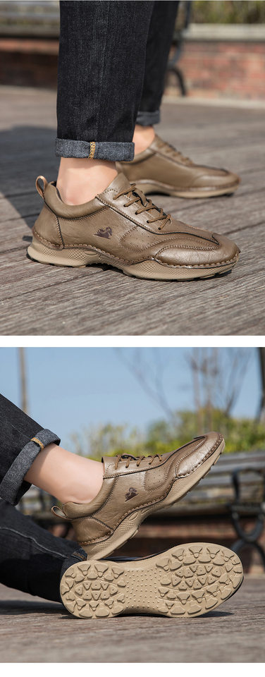Giày lười nam thủ công da PU đế bằng cổ thấp cỡ lớn phong cách ngoài trời — 8727 màu kaki, 8727 màu đen, 8727 nâu nhạt, 8727 nâu sẫm chi tiết 19