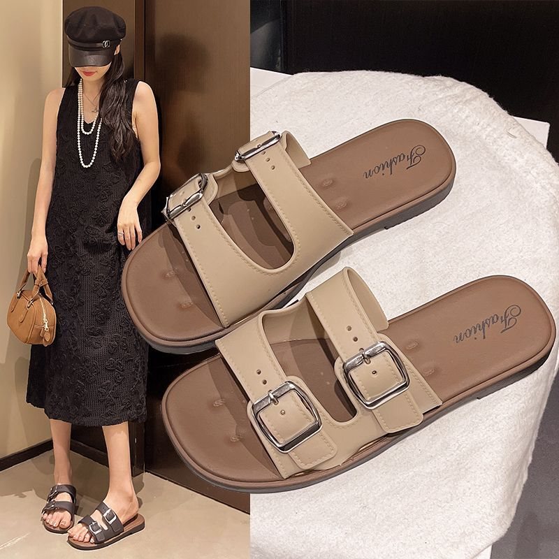 Women's slippers 2026, trendy and stylish for outdoor wear, high aesthetic appeal, adjustable strap, one-strap slippers for women