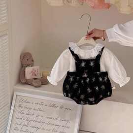 韩系婴幼儿宝宝套装公主风新款衬衫洋气背带裤婴儿外穿衣服两件套