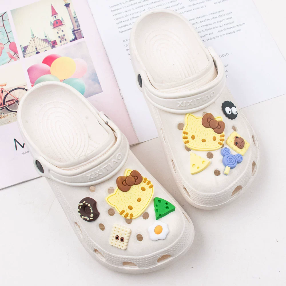 Hello Kitty, украшение для обуви из мягкого ПВХ/резины, мультяшная кукла, съемная пряжка для обуви с аксессуарами, ручная работа, цветочное украшение