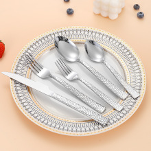 跨境酒店家用加厚430不锈钢水立方钻石款刀叉勺5件套西餐具套装