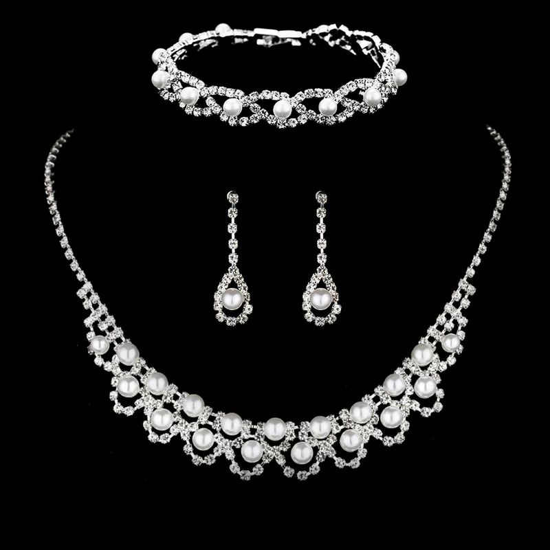 Серебряные украшения, серьги из жемчуга, ожерелье и браслет, роскошный комплект для невесты, европейский стиль, 3 предмета