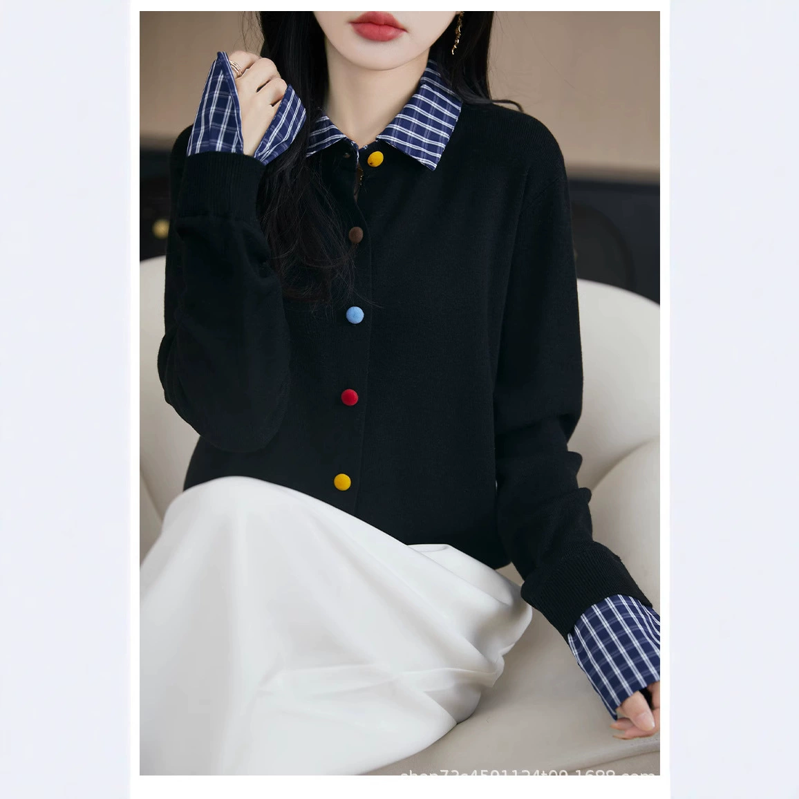 Клетчатый трикотажный кардиган из тонкой шерсти женский европейский вокзал 2025 новая европейская одежда новая женская нижняя рубашка прилив