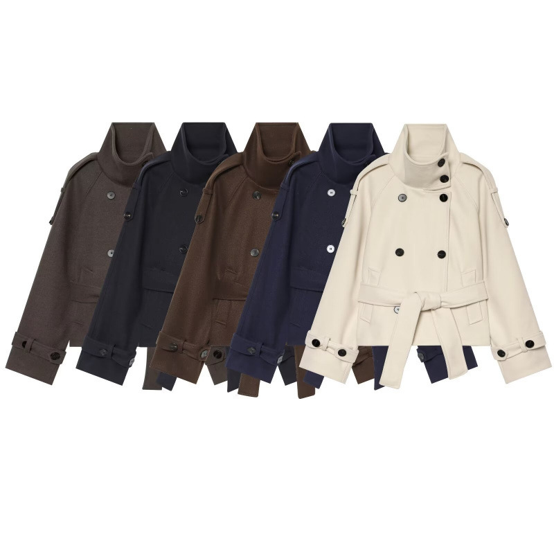 Cross-border AliExpress bestseller: 2026 spring women's fashion versatile double-breasted soft outerwear with ties Cross-border AliExpress bestseller: 2026 spring women's fashion versatile double-breasted soft outerwear with ties