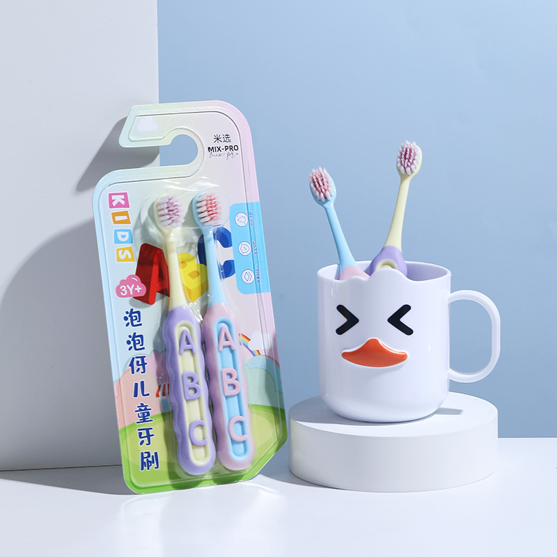 Children's soft bristle toothbrush two sets of 3-10 years old baby household double spiral soft bristle toothbrush factory wholesale