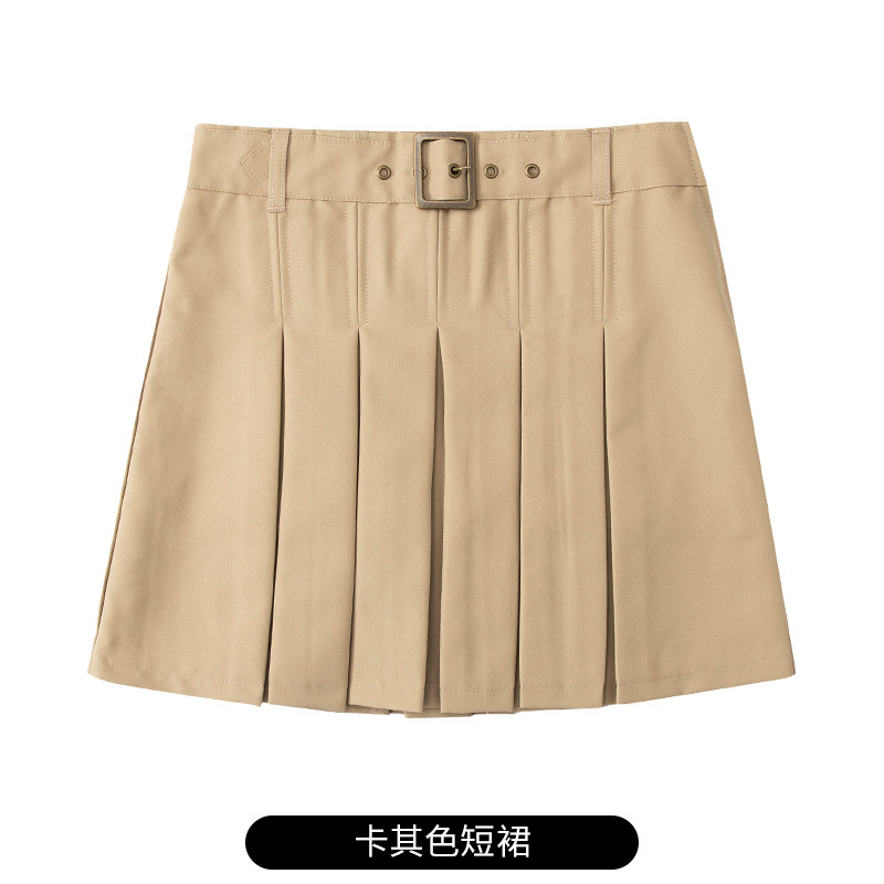 中小學生夏季女童高腰低腰百褶裙卡其色藏青色夏季校服套裝