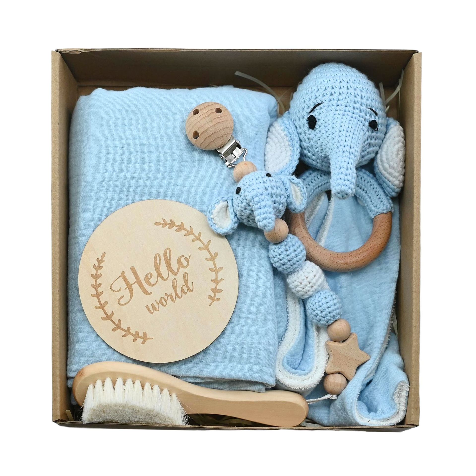 Nuevo bebé animal crochet campana de madera caja de regalo de nacimiento juego cadena de chupete bebé nacimiento luna llena regalo
