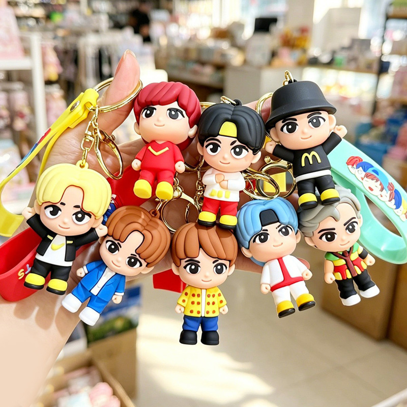 Bts Keychain Cartoon Star Soft Rubber Doll Pendant Fan Support Merchandise Wholesale
