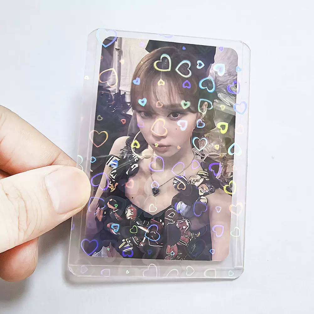 爱心镭射PVC卡夹竖款透明紧凑型硬卡套 DIY咕卡韩版3寸小卡卡套