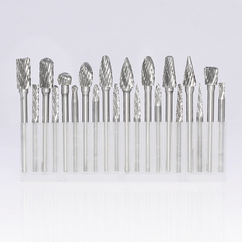 Fresa de cabezal de rectificado de acero de tungsteno de lima giratoria de carburo 3*3 cabezal de rectificado eléctrico de metal de una sola ranura y doble ranura 3*6 juego de 20 piezas