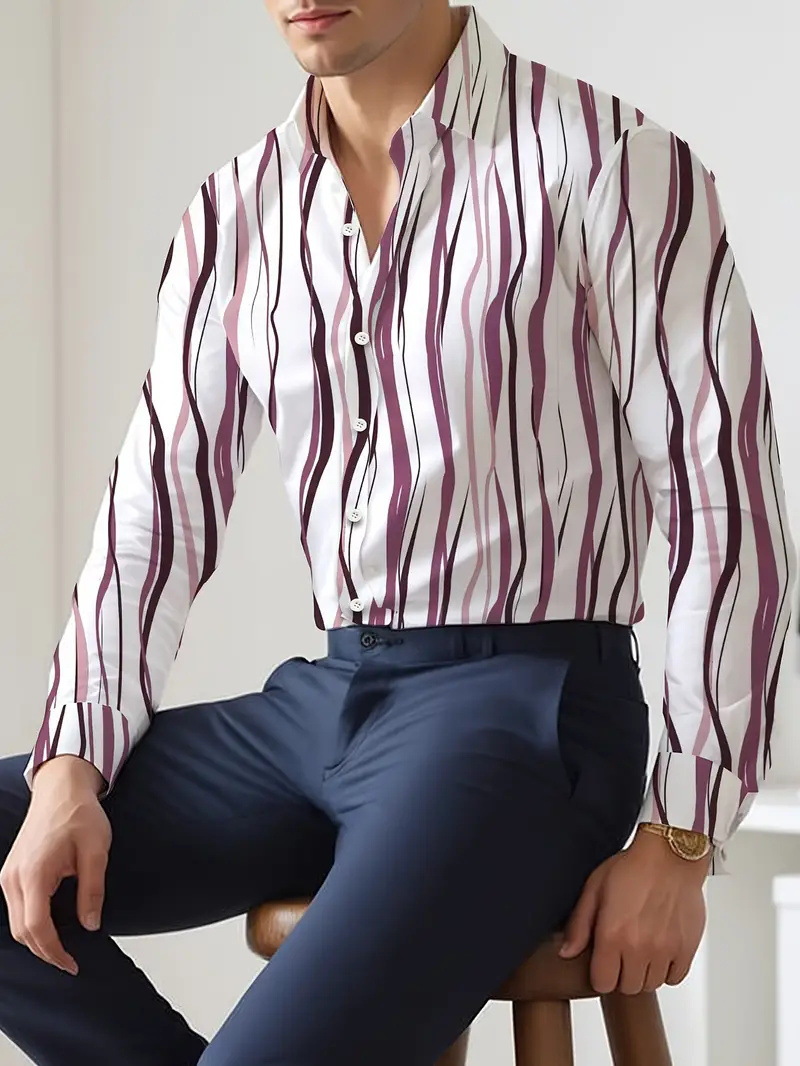 Camisa de manga larga para hombre de otoño europeo y americano, sentido de diseño, rayas, suelta y versátil, 2024, nuevo top MB12