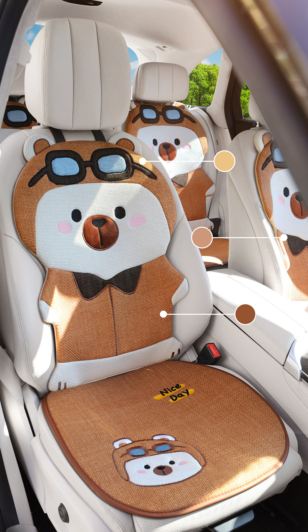 Four Seasons Universal Linen Three-Dimensional Cartoon Flying Bear Car Cushion Cute Internet Celebrity Linen Car Cushion Multi-Piece Set