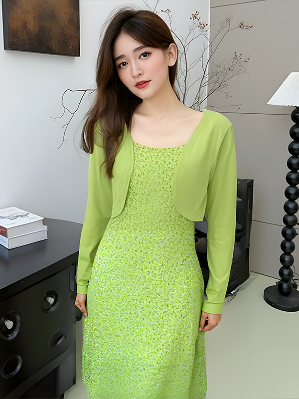 60-150kg Plus Size Casual Two-Piece Set 2025 Spring and Summer New Style Slightly Fat Sister Shawl Suspender Dress