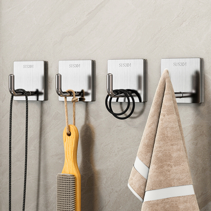 304 Stainless Steel Hook Viscose Load-bearing Punch-free Bathroom Kitchen Door Wall-mounted Towel Hook Single Hook
