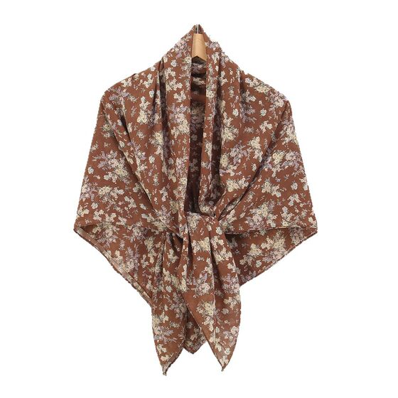 Spring and Summer Versatile New Printed Chiffon Large Size Square Scarf Fashionable and Comfortable Small Floral Headscarf Travel Vacation Shawl