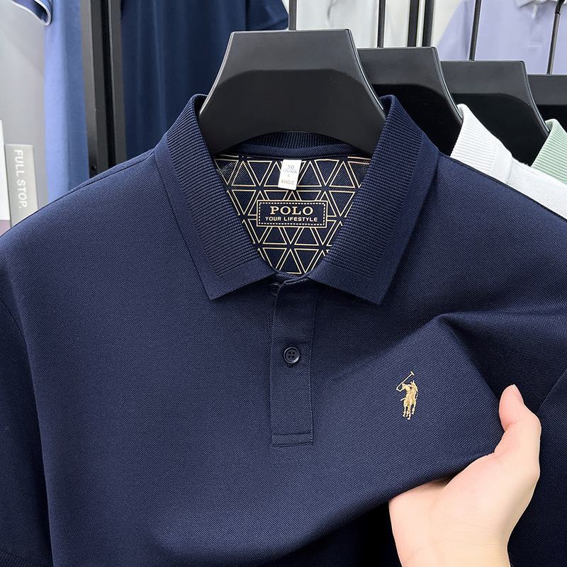 【Mulberry Silk + Linen + Cotton】New Style Pony Embroidery Summer Polo Shirt Short-Sleeve Men's Turn-Down Collar Short-Sleeve Men's T-Shirt