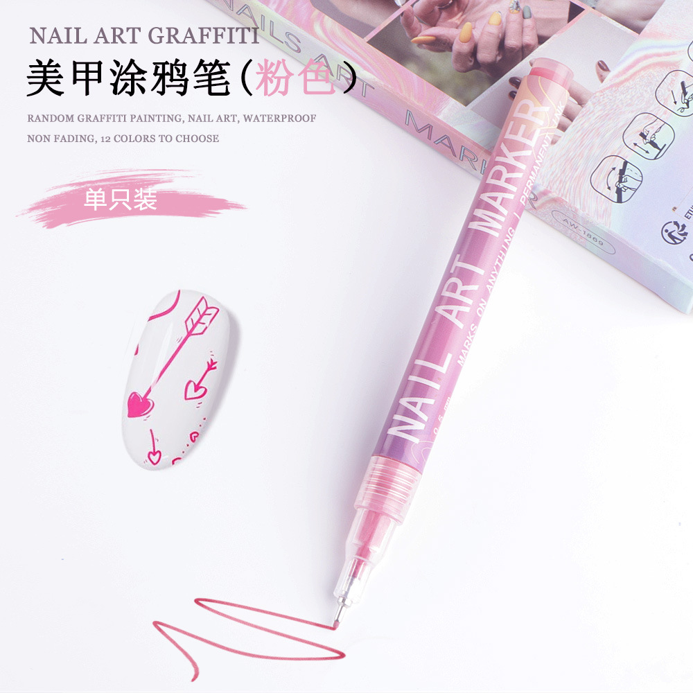 Uña graffiti pluma dibujada a mano pluma DIY desgaste de pintura de uñas pluma acrílico 0.5 pluma de aguja 12 color conjunto