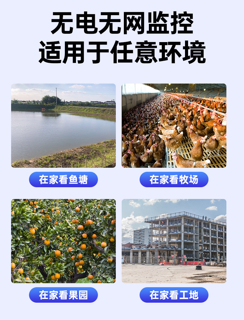 三镜头太阳能监控摄像头家用远程手机夜视超高清户外全彩无电无网